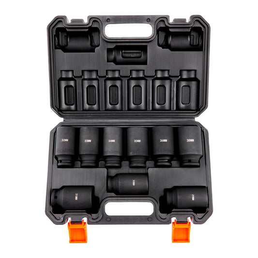 1/2" Drive Impact Socket Set 9 Piece Deep Socket Set Metric 29-38mm 6 Point Cr-Mo Alloy Steel for Auto Repair