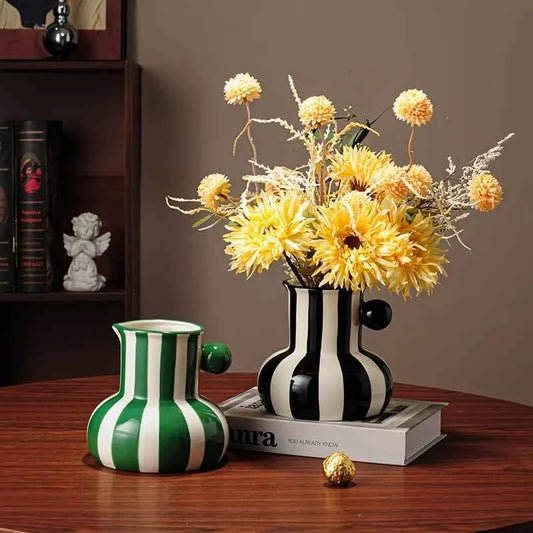 Modern Minimalist Striped Vase Creative Retro Painted Ceramic Vase for Home Decor