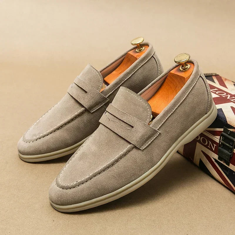 Men's Luxury Beige Suede Loafers | Soft Sole Business Moccasins Slip-On