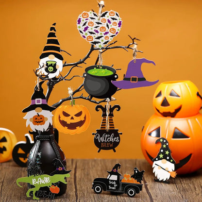 30 Pcs Halloween Hanging Ornaments Wooden Tree Decoration