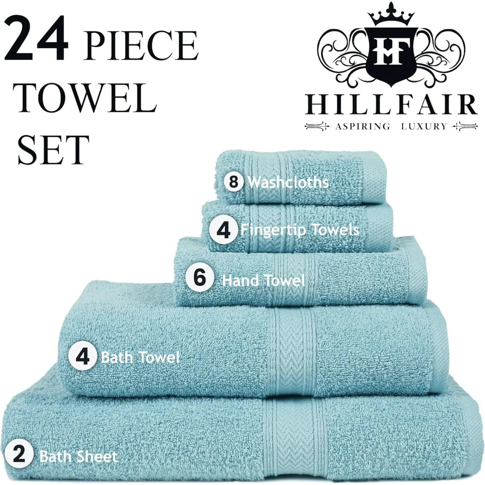 24 Piece Bath Towels Set for Bathroom- 100% Cotton 24 PC Bulk Pack Hotel