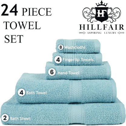 24 Piece Bath Towels Set for Bathroom- 100% Cotton 24 PC Bulk Pack Hotel