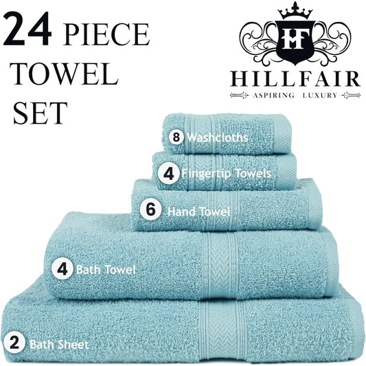 24 Piece Bath Towels Set for Bathroom- 100% Cotton 24 PC Bulk Pack Hotel