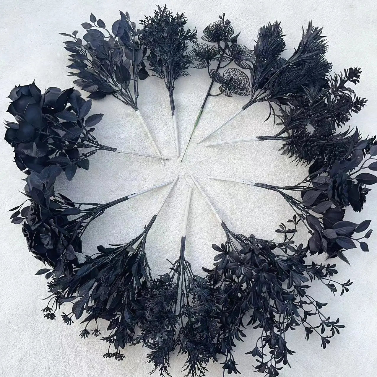 Black Halloween Artificial Plant Leave Branch Bamboo Dahlia Wedding Party Floral Material Home Table Vase Decor Accessories