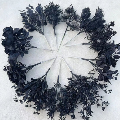 Black Halloween Artificial Plant Leave Branch Bamboo Dahlia Wedding Party Floral Material Home Table Vase Decor Accessories
