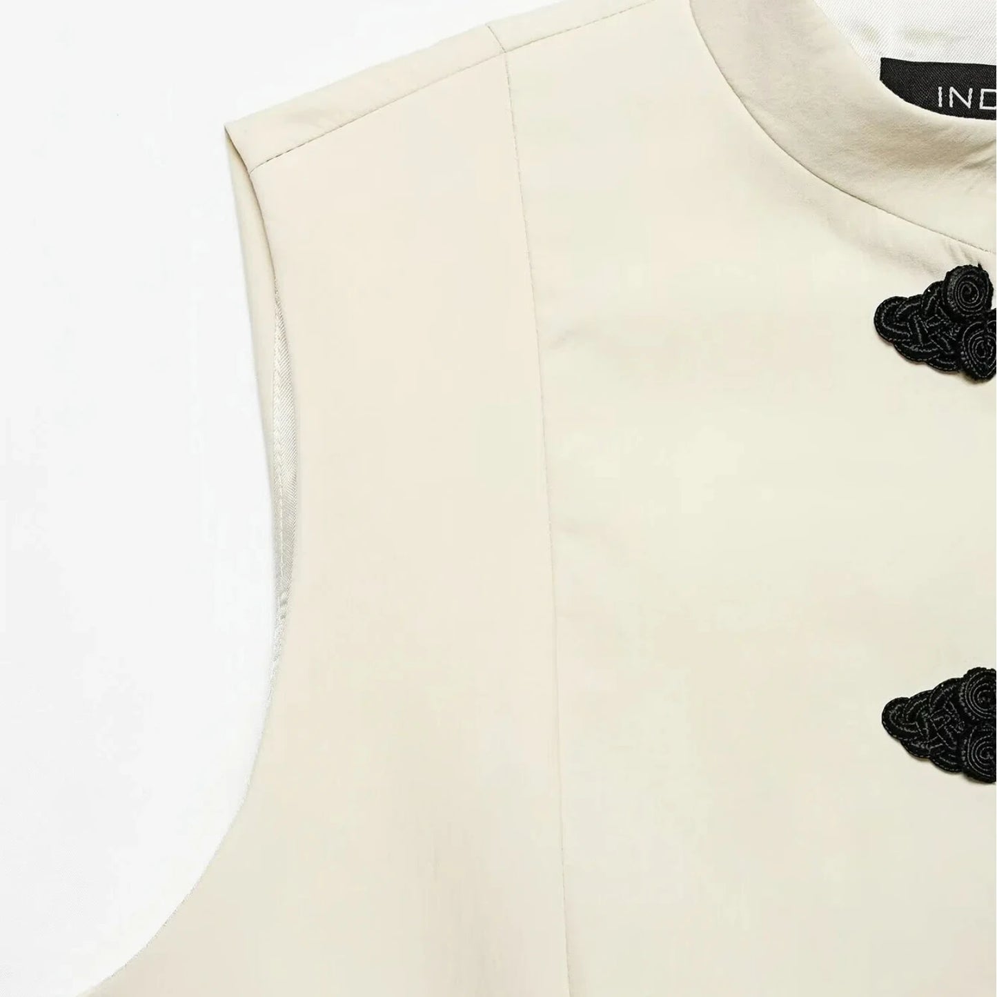 Women's Beige Frog Button Sleeveless Vest – Tailored Waist Lightweight Summer Outerwear