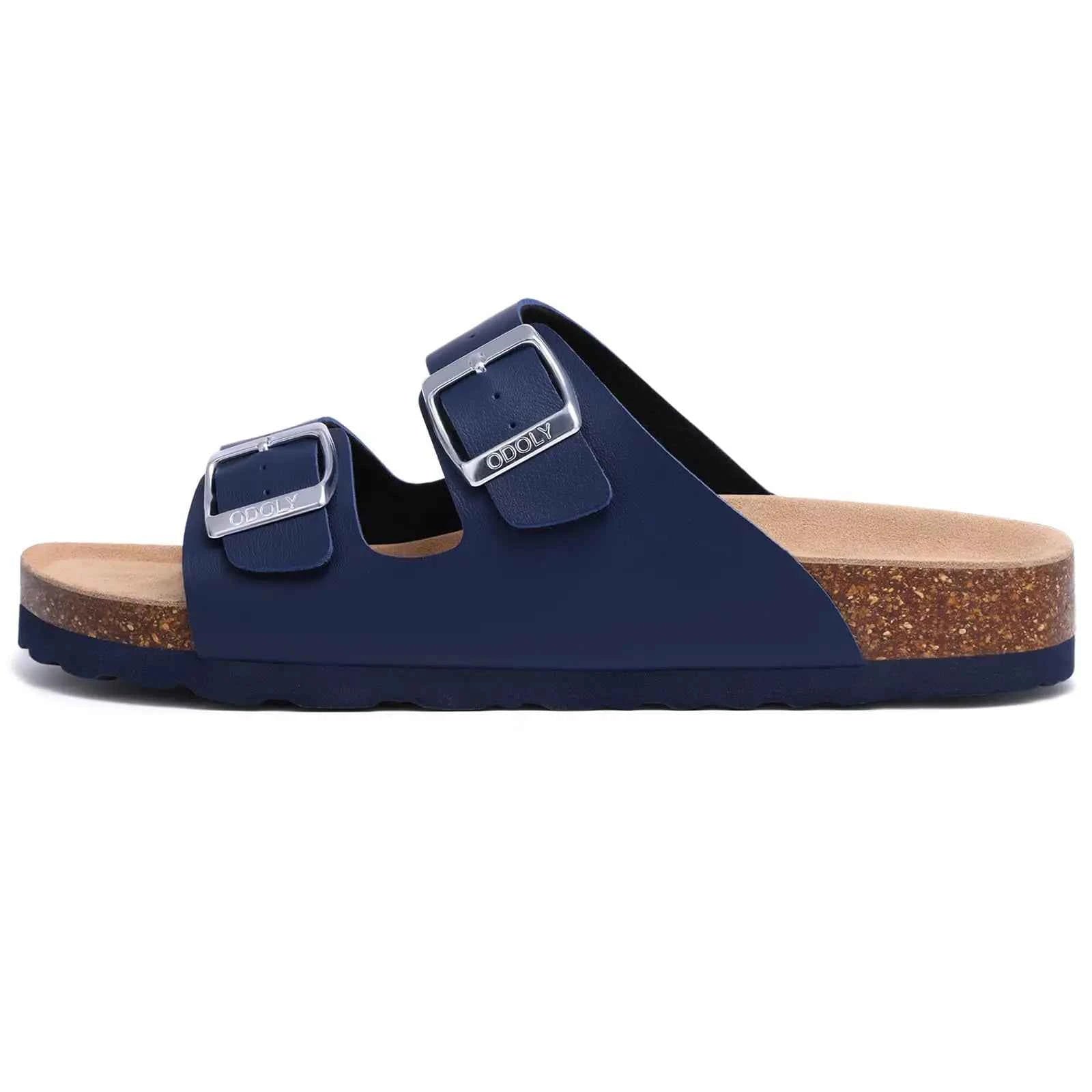 SmilePoP Fashion Men Cork Sandals Summer Men Beach Sandals With Adjustable Buckle Outdoor Nonslip Men Flat Sandals Slip On Slide