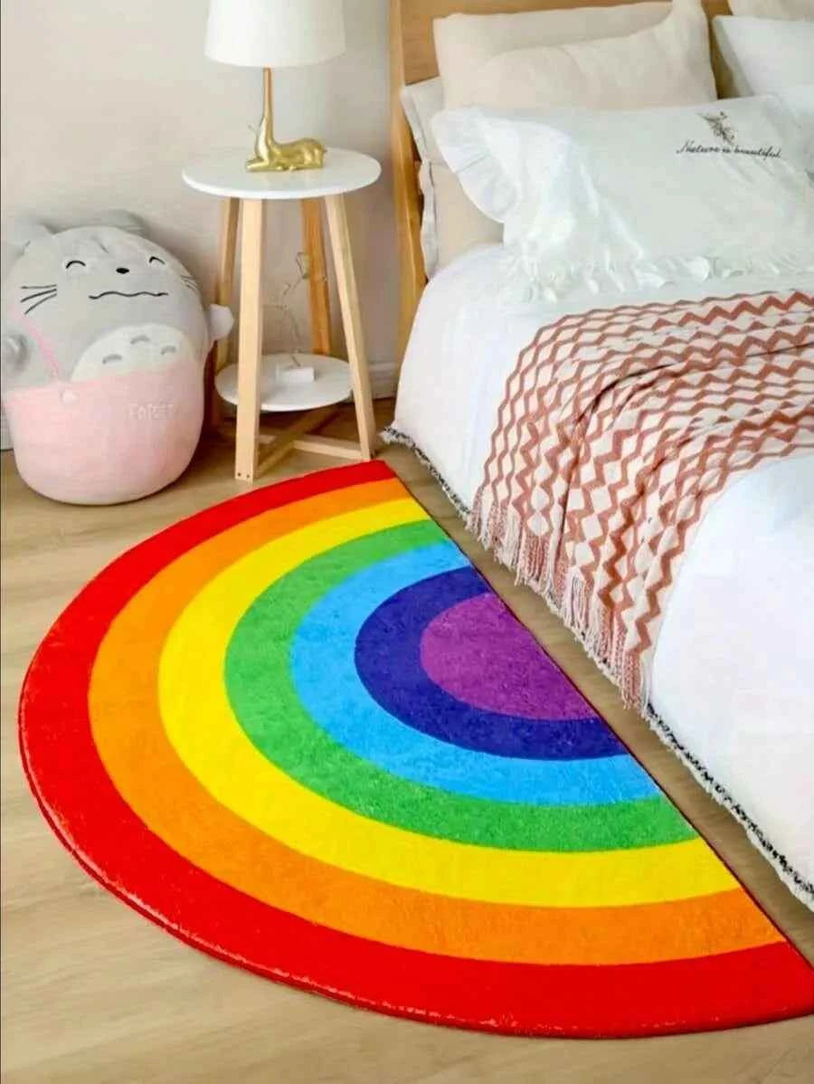 VIKAMA Rainbow Half-Circle Carpet Cooling Water-Repellent Bedside Rug Room Entrance Mat Indoor/Outdoor Floor Mat Home Decor