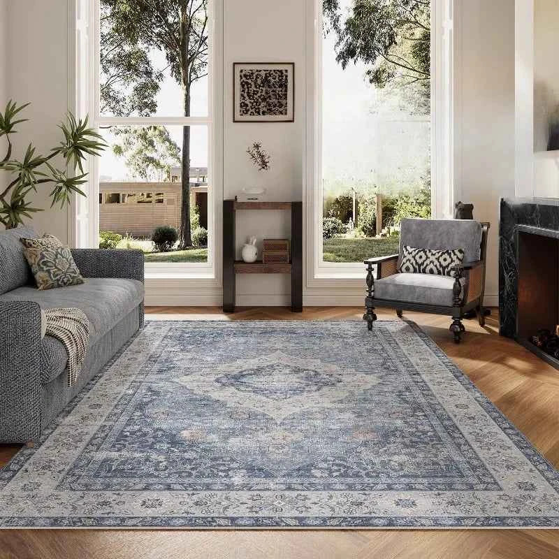 Pink Vintage Living Room Carpet Nordic Style Light Luxury Art Bedroom Rug Machine Washable Foldable Non-slip Coffee Table Mat 러그