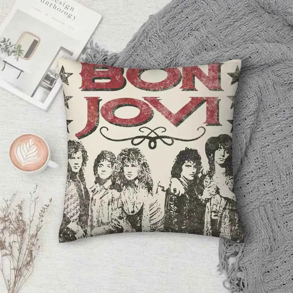 Rock Band B-Bon Jovi Forever Pillow Case Square Double-Sided Printing Short Plush Sofa Cushion Cover Bedroom Bedside Pillow