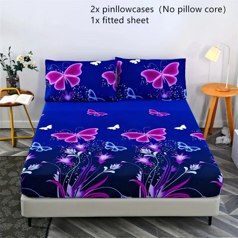 3-Piece Print Bedding Set with Fitted Sheet