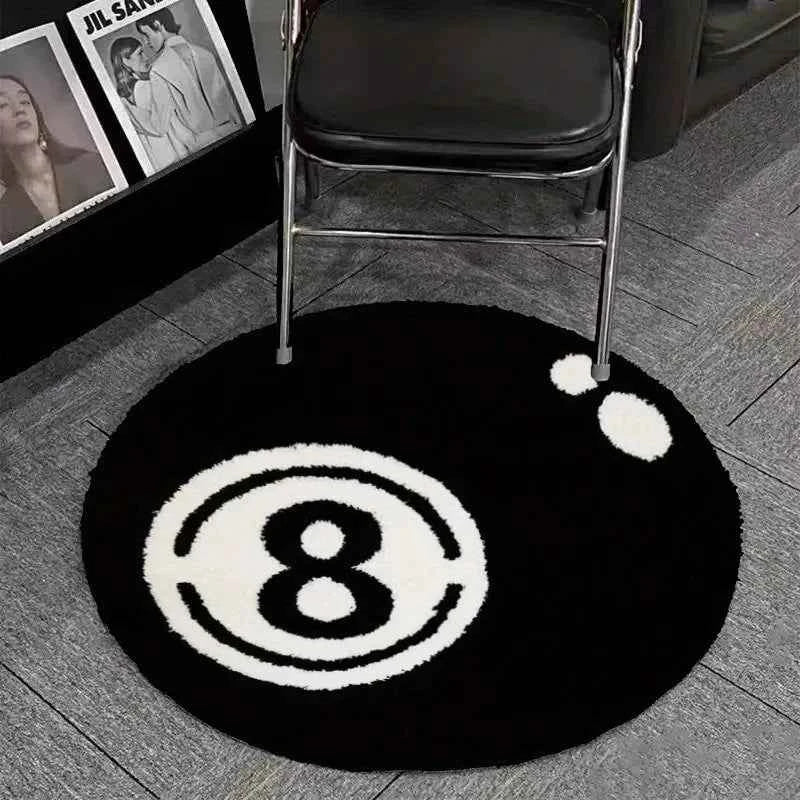 VIKAMA Black 8-Ball Billiard Round Carpet, Anti-Slip Carpet, Living Room Sofa Cushion, Soft Bedroom Carpet, Home Decoration