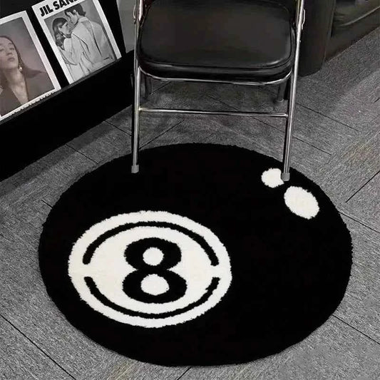 VIKAMA Black 8-Ball Billiard Round Carpet, Anti-Slip Carpet, Living Room Sofa Cushion, Soft Bedroom Carpet, Home Decoration