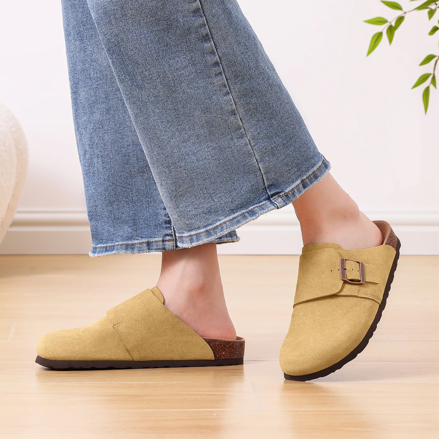 Crestar Women's Cow Suede Leather Clogs – Antislip Cork Sole Mules