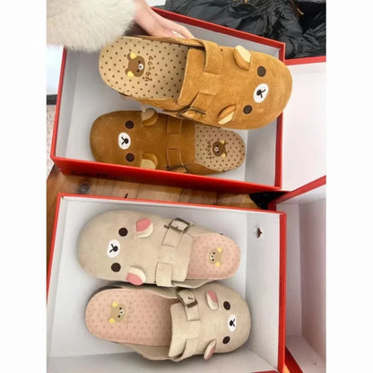 Cute Little Bear Baotou Boken Shoes For Women Spring New Edition Boken Shoes Thick Bottom Retro Half Baotou Single Shoes Cartoon