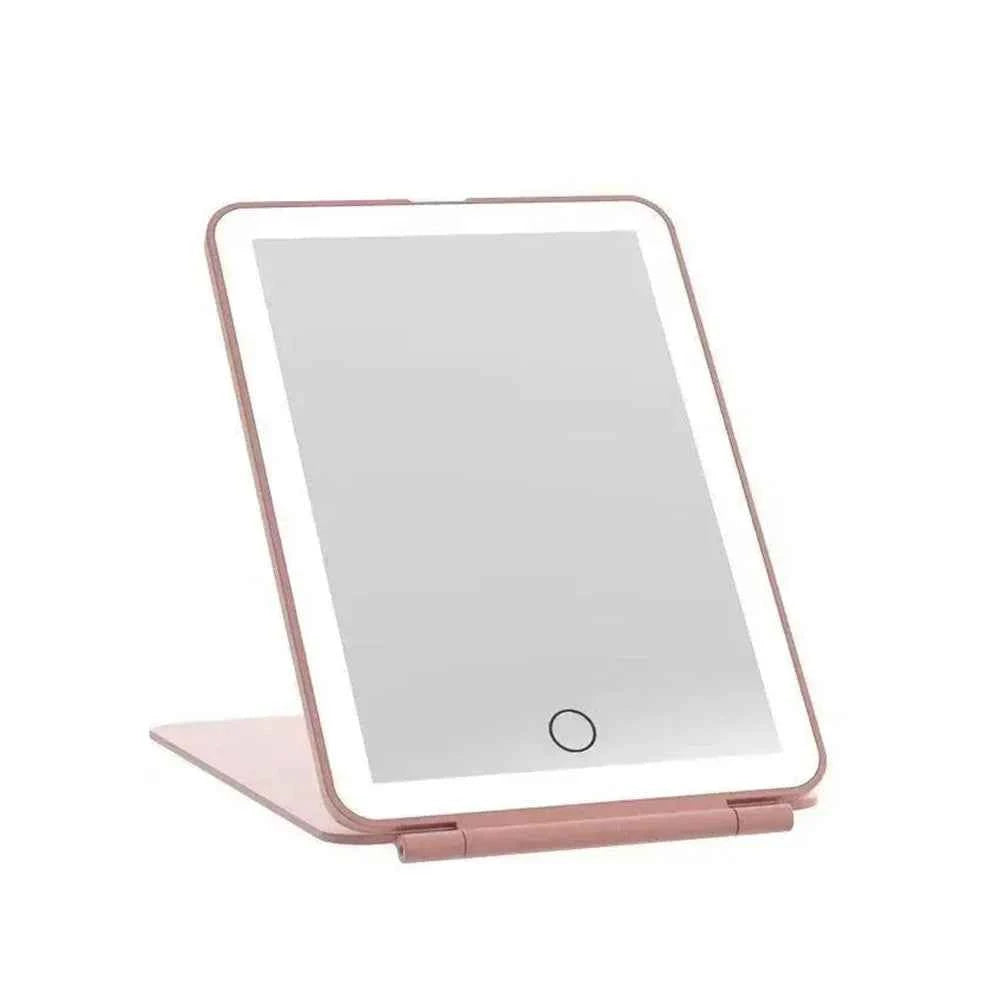 LED Foldable Travel Makeup Mirror 3 Colors Light Modes USB Rechargeable Touch Screen Portable Tabletop Cosmetic Mirror Handheld