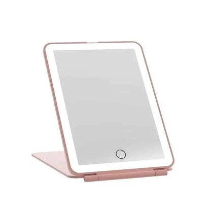 LED Foldable Travel Makeup Mirror 3 Colors Light Modes USB Rechargeable Touch Screen Portable Tabletop Cosmetic Mirror Handheld