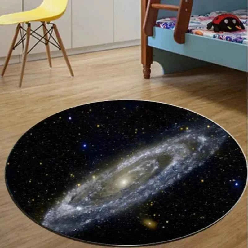 VIKAMA Flannel Round Rug Earth Moon Bedroom Sofa Living Room Bedside Rug Soft Soundproof Noise Reducing Carpet Home Decoration