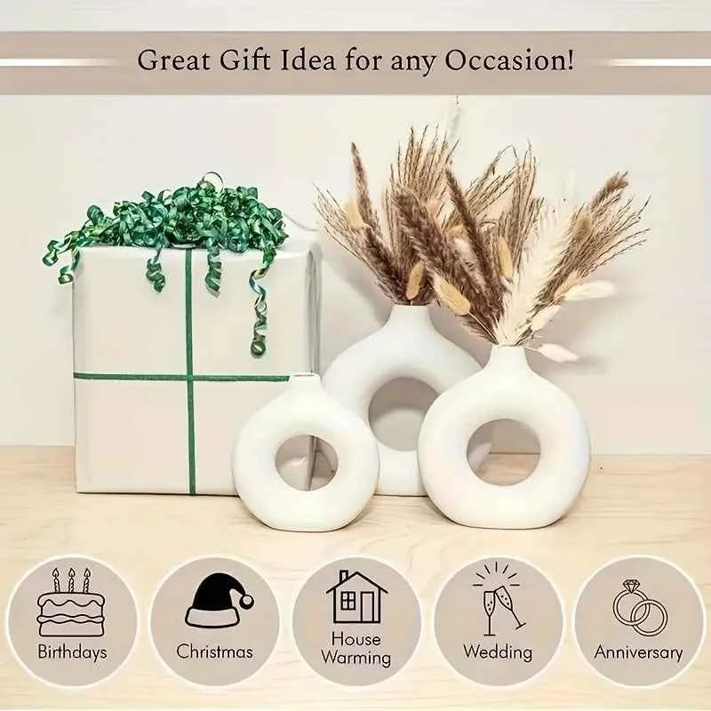 Durable Plastic Modern Decorative Donut Vase - Elegant Nordic-Inspired Centerpiece for Living Room, Bedroom & Desk - Perfect for