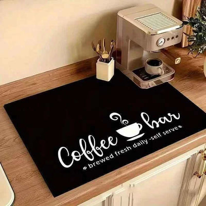 Creative Coffee Print Kitchen Drying Mat Soft Rubber Non-Slip Absorbent Stain-Resistant Mats for Coffee Bar Countertops Dish Mat