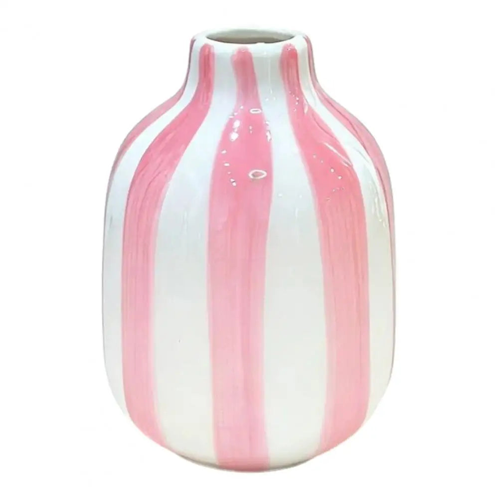 Hand-Painted Ceramic Striped Vase — Nordic Boho Decorative Flower Container for Home