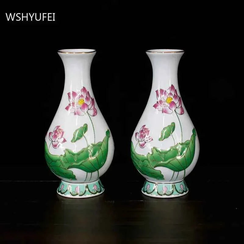 Home Ceramics Lotus Vases Ornaments Buddha Hall Worship Accessories Living Room Flower Arrangement Vase Decoration Crafts