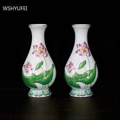 Home Ceramics Lotus Vases Ornaments Buddha Hall Worship Accessories Living Room Flower Arrangement Vase Decoration Crafts