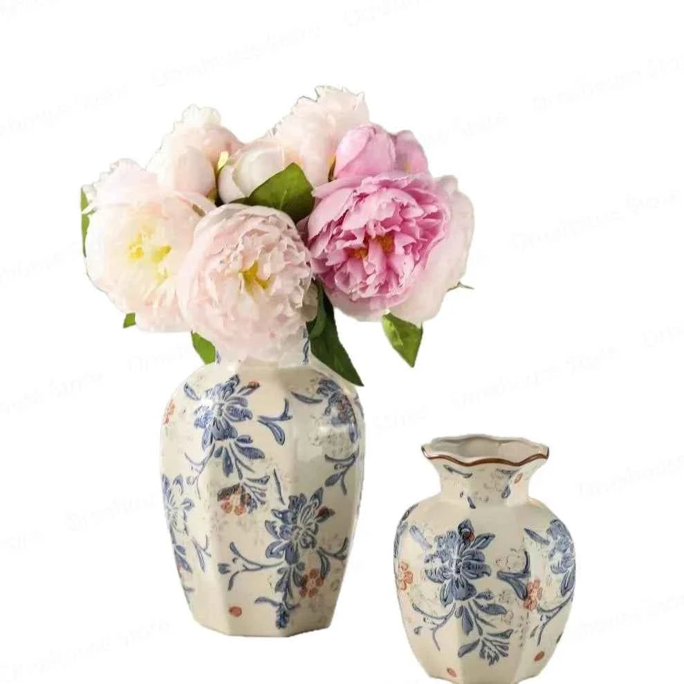 New Chinese Retro Blue and White Porcelain Vase, A Fresh and Elegant Living Room Floral Decoration Ornament Vases