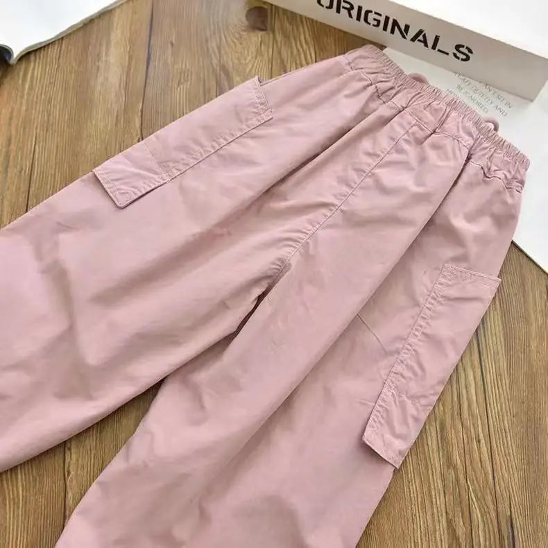 Spring Clothes Fashionable Kids Cargo Joggers Elastic Ankle Pants Casual Trousers Light Breathable Summer Trendy Outfit