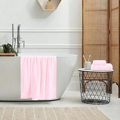3 Pack Cotton Towel Set: Bath 28x55, Hand 16x24, Wash 12x12 - Pink, Daily Use