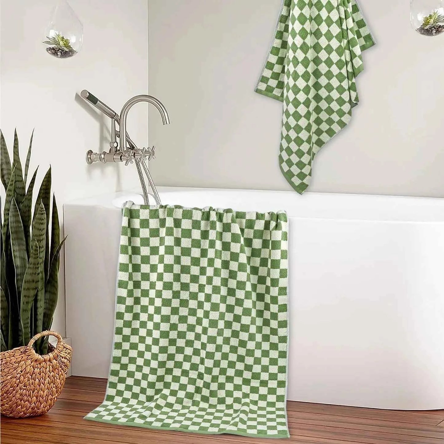 Checkered Towels Set of 4,Luxury Towels for Bathroom, 2 Bath Towels,2 Hand Towels,Soft Absorbent Quick Dry Gifts Home Decoration