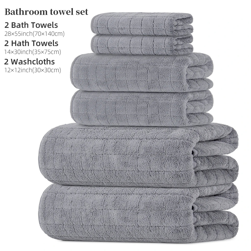 6-Piece Towel and Bath Towel Set, 2 Bath Towels + 2 Hand Towels