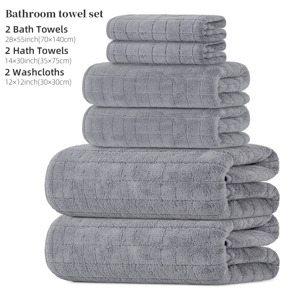 6-Piece Towel and Bath Towel Set, 2 Bath Towels + 2 Hand Towels