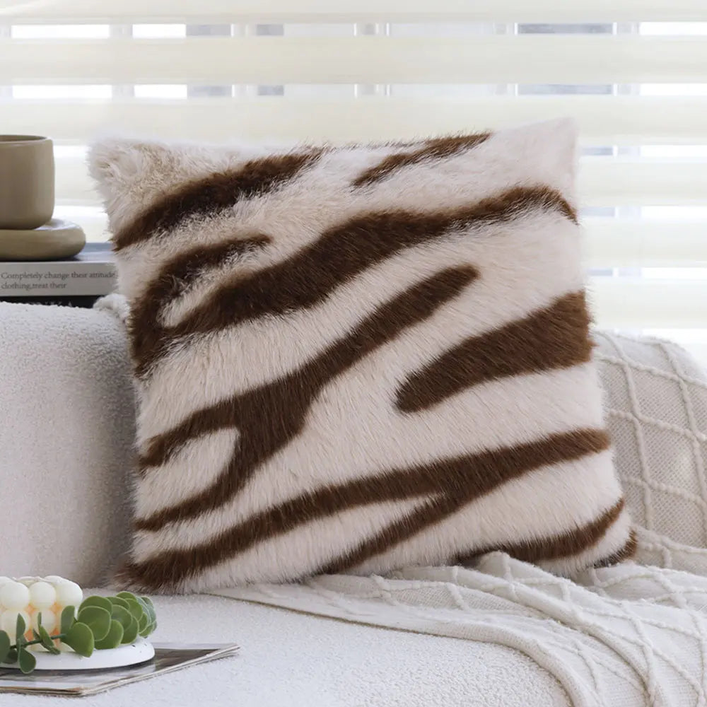 Zebra Print Faux Fur Cushion Cover, Black & White