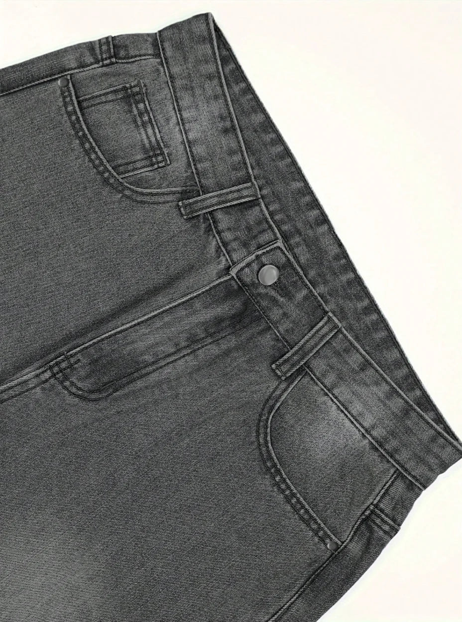 Men's Anime Star Patched Casual Jeans — Cotton Blend Mid-Waist Zipper Fly Streetwear