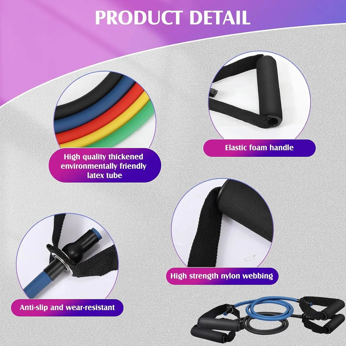 10 Pcs Resistance Bands with Handles, 5 Levels for Home Gym Yoga Pilates