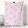 Pink Strawberry Print Flannel Blanket, Soft Warm Cozy Throw for Home Kitchen Sofa Camping Relaxation