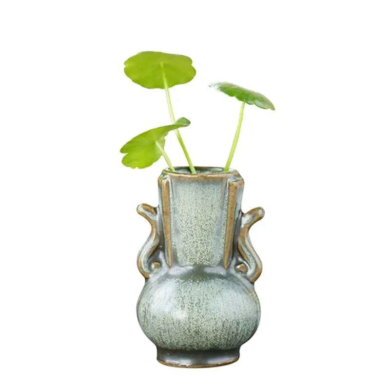 1Pcs Ceramic Miniature Vase Green Retro Flower Vase Crafts Tabletop Ornament Hydroponics Chinese-style Living Room Decoration