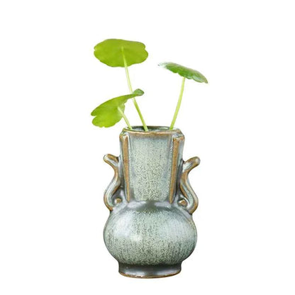 1Pcs Ceramic Miniature Vase Green Retro Flower Vase Crafts Tabletop Ornament Hydroponics Chinese-style Living Room Decoration