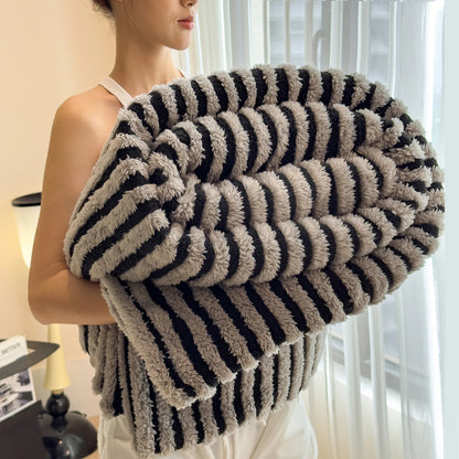 Imitation Rabbit Plush Striped Blanket Fluffy Soft Fleece Throw Blanket for Sofa Single Double Spring Autumn Warm Bed Blankets