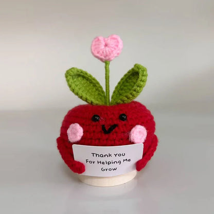 Crochet Flower Artificial Tulip Potted Finished Hand Woven Plants Knitted Sunflower Wedding Gift for Guests Home Decoration