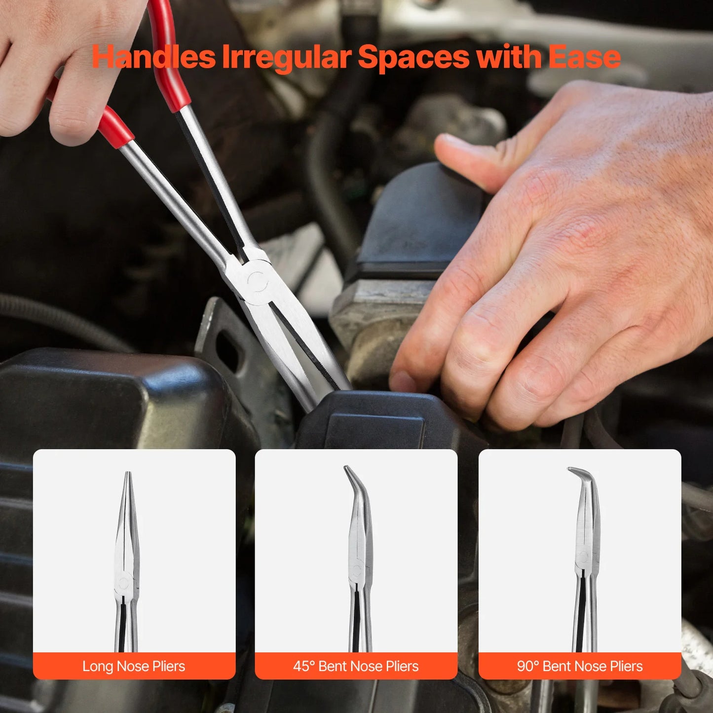 5-Piece Needle Nose Pliers 11in Long Needle Nose Pliers Set Diagonal Cutting Pliers 45°/90° Bent Round Nose Plier