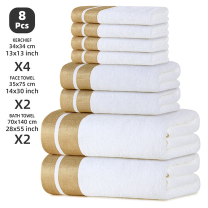 8-Piece Luxury Pure Cotton Bath Towel Set, 2 Bath Towels + 2 Face Towels