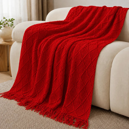 Burnt Orange Herringbone Knit Throw Blanket