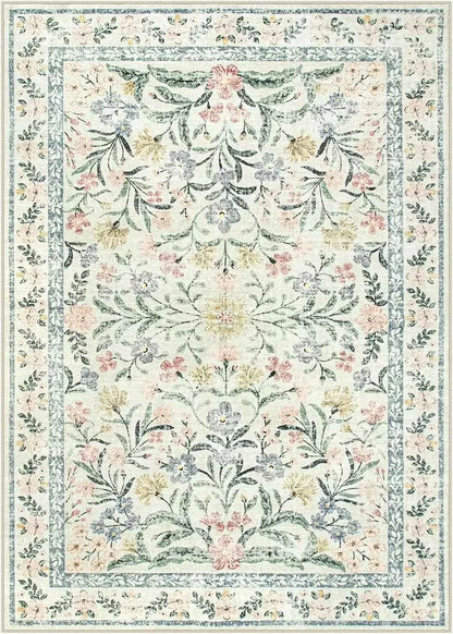 Living Room Carpet Non-slip Soft Machine Washable Floor Mat Bohemian Pink Floral Rug Bedroom Home Decoration Mats Washable Rugs