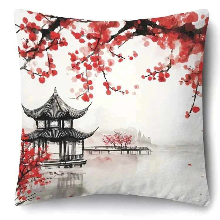 Red Plum Blossom Patterned Pillowcase ,Sofa bedroom cushion cover, single-sided printing, without pillow core