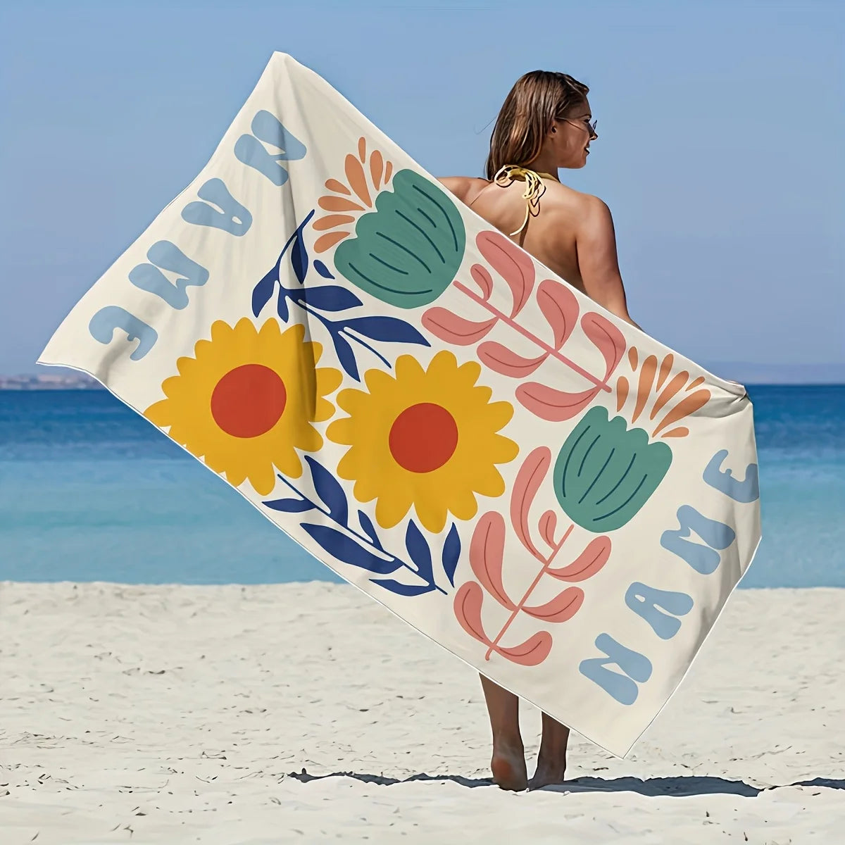 Personalized Flowers Beach Towel — Custom Name & Logo Gift