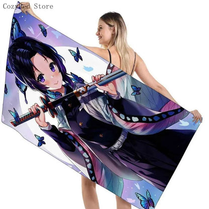 Bathing Towels Demon Slayer Nezuko Kamado Printing Anime Home Decor Textile Comfortable Summer Beach Towel Toalhas De Banho