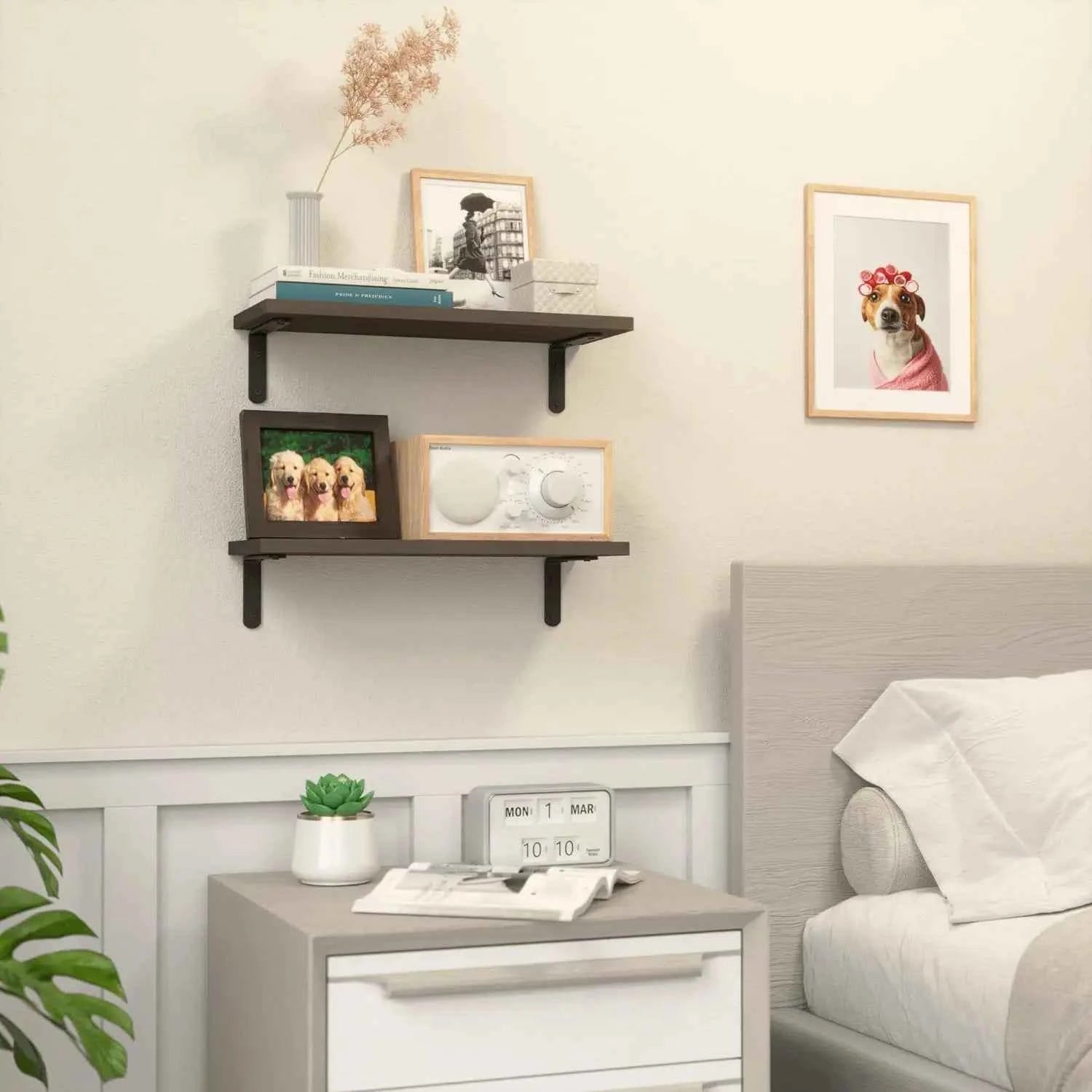 Wooden Wall Floating Shelves, 2 Sets Shelves for Wall Décor, Bathroom Storage, Bedroom, Living Room