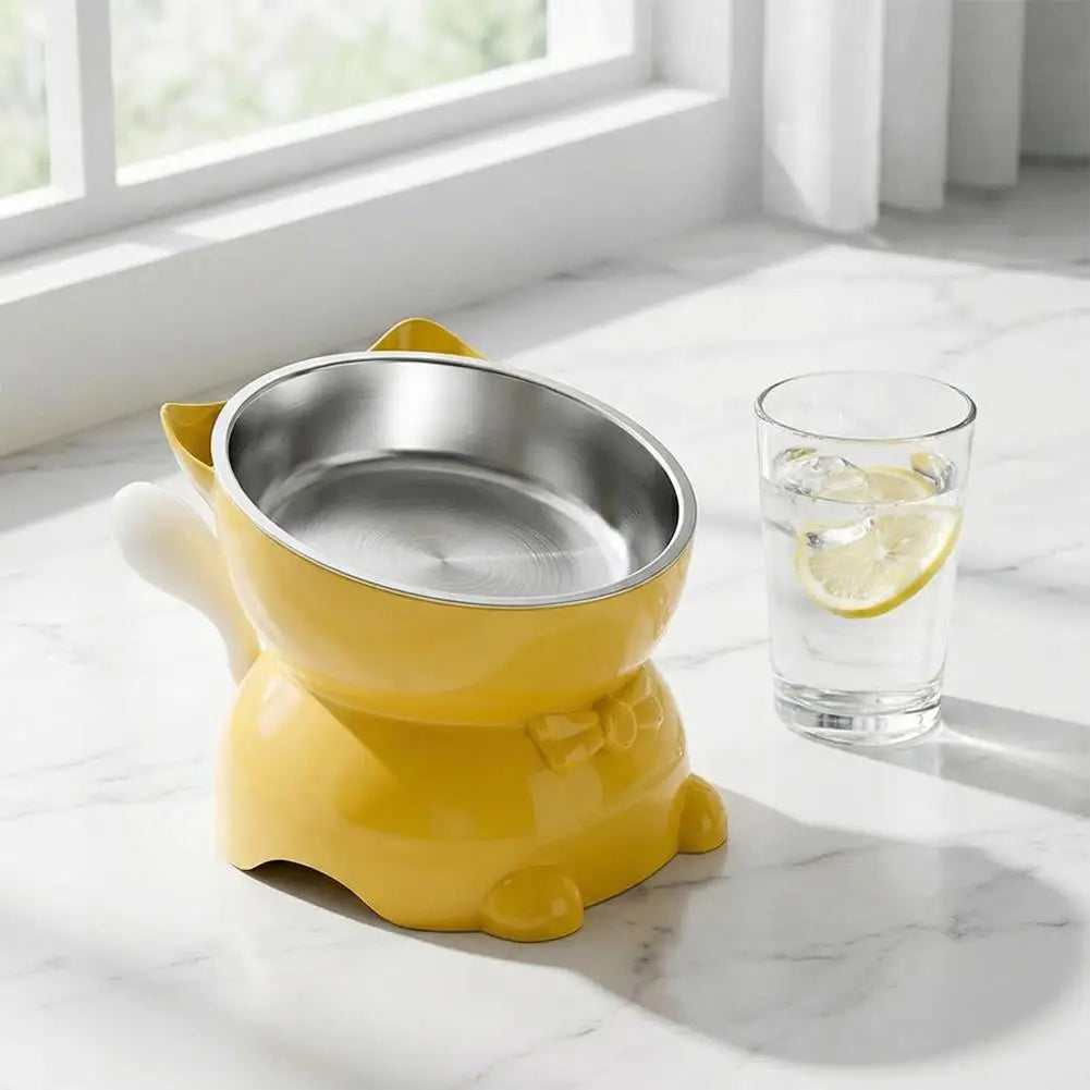 Elevated Stainless Steel Cat Bowl with Ear-Shaped Stand